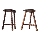 Wooden turned tripod stools - half-moon top