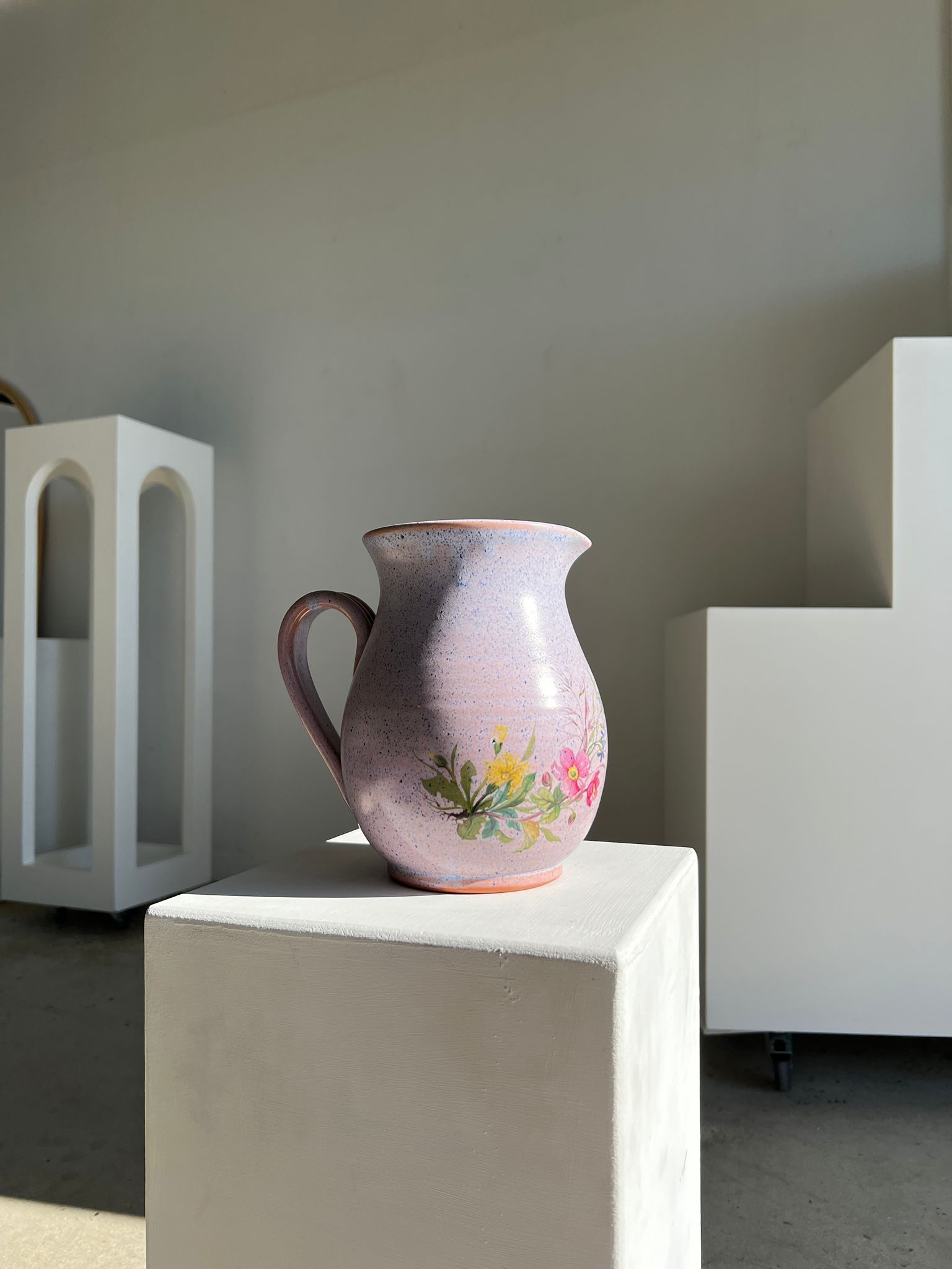 Vintage purple carafe with field flower patterns H:20cm