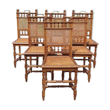 Ensemble ancien 6 - chaise en osier en chêne
