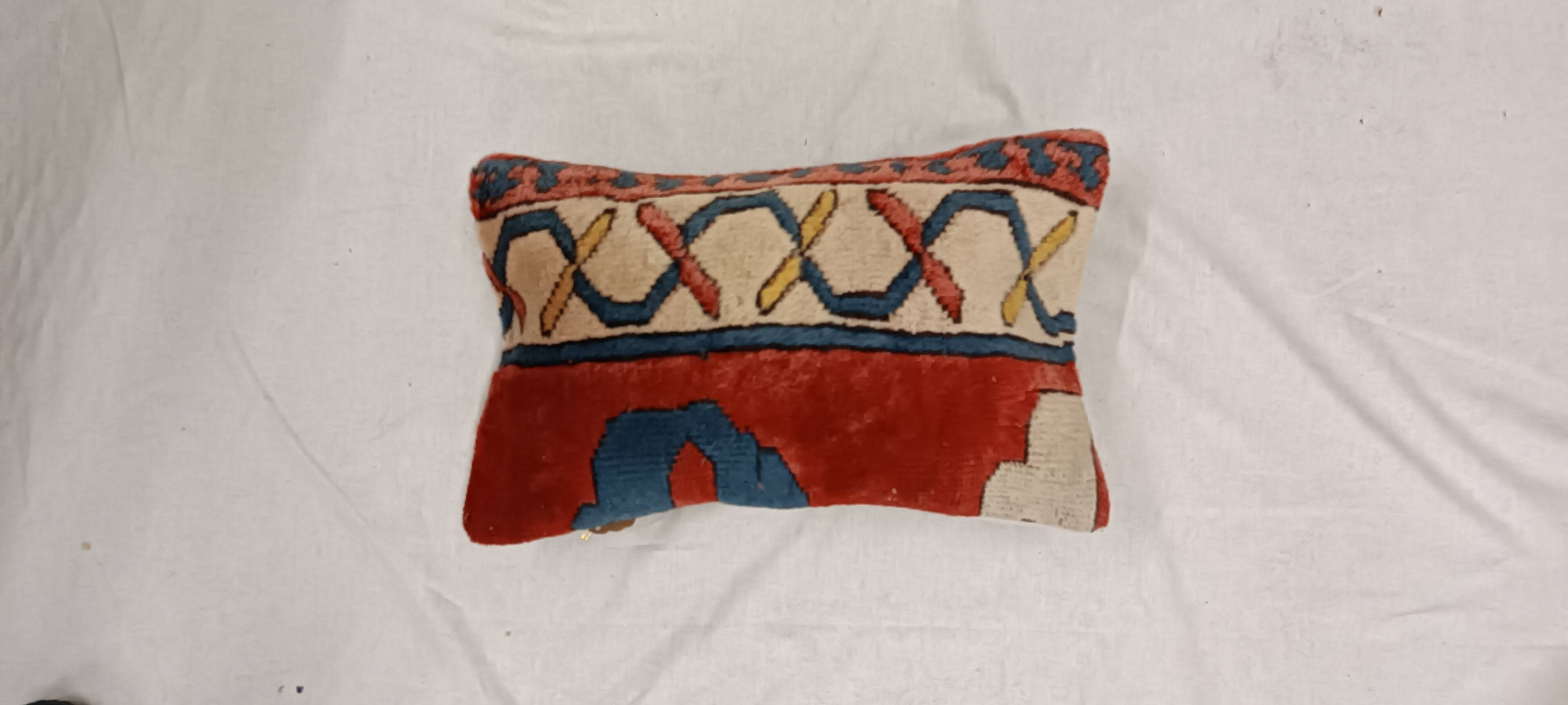 Vintage Cushion Cover in Long Pile Carpet, Turkish Geometric Pattern, 30 x 50 cm