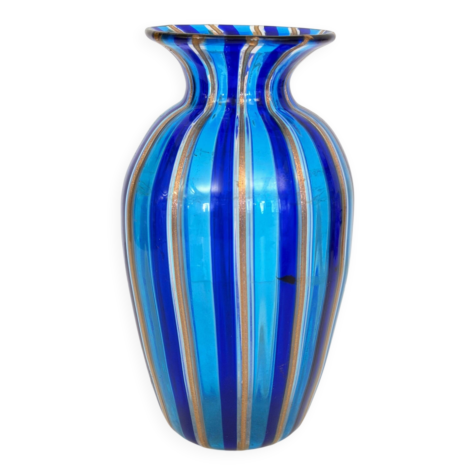 Murano Glass Vase with Blue and Light Blue Canes and Avventurine, 1980s