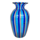 Murano Glass Vase with Blue and Light Blue Canes and Avventurine, 1980s
