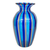 Murano Glass Vase with Blue and Light Blue Canes and Avventurine, 1980s