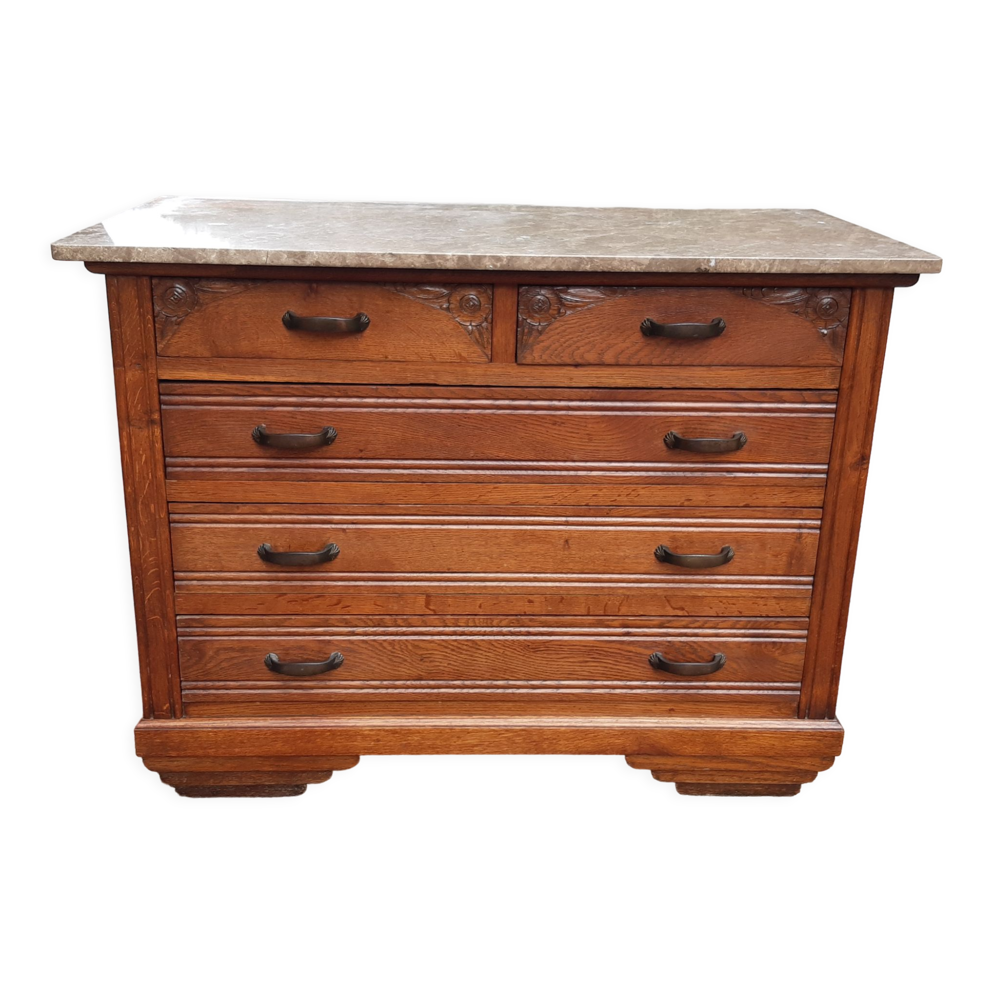 Art deco chest of drawers in oak and marble