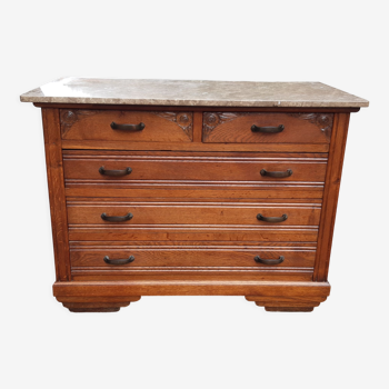 Art deco chest of drawers in oak and marble
