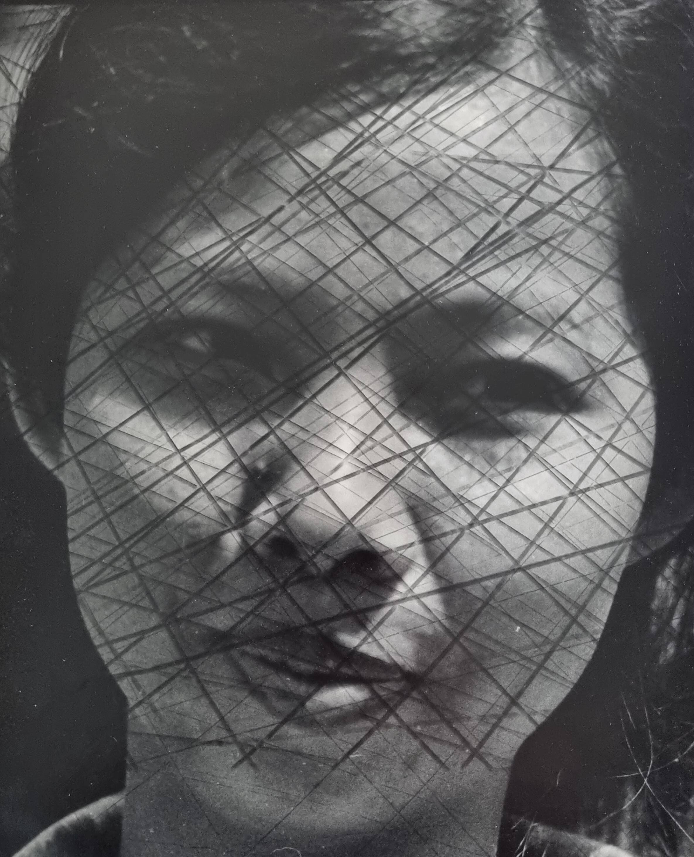 Vintage black and white photography, portrait, original framed print 42x52 cm.