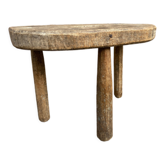 Tabouret de traite tripode, art paysan alsace, france 1920