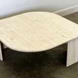 Vintage eye-shaped travertine marble coffee table, 1980s France