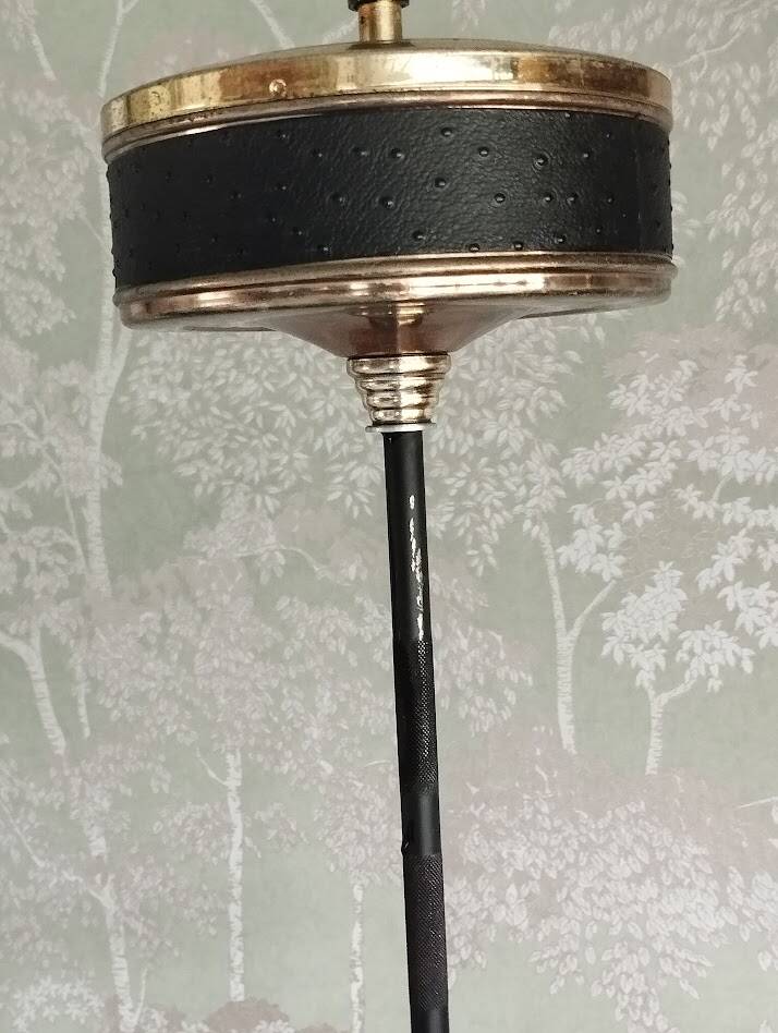 Vintage push-button ashtray from the 70s – Black and brass – With shelf