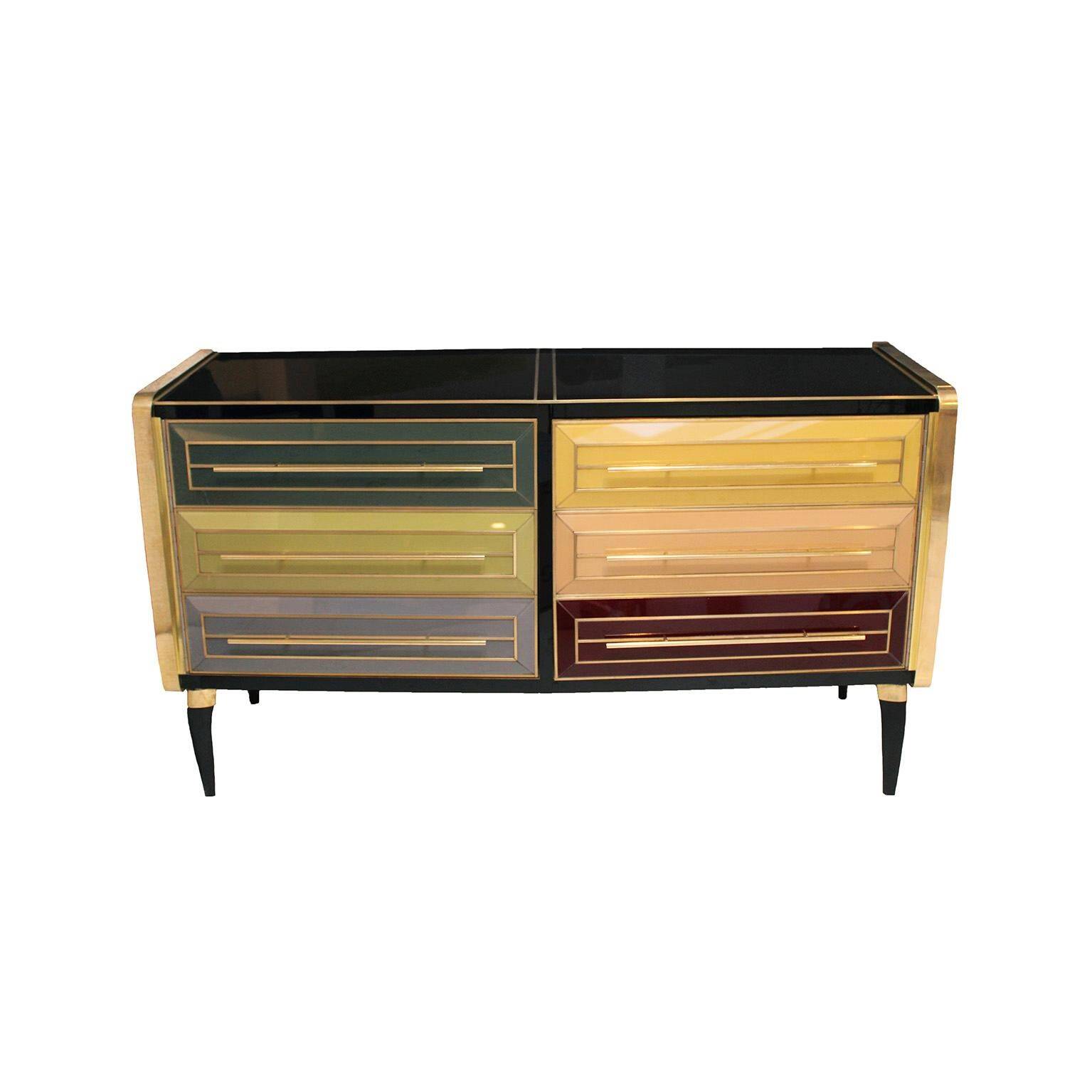 Mid Century Solid Wood And Colored Glass Bar Furniture, Italy 1950's