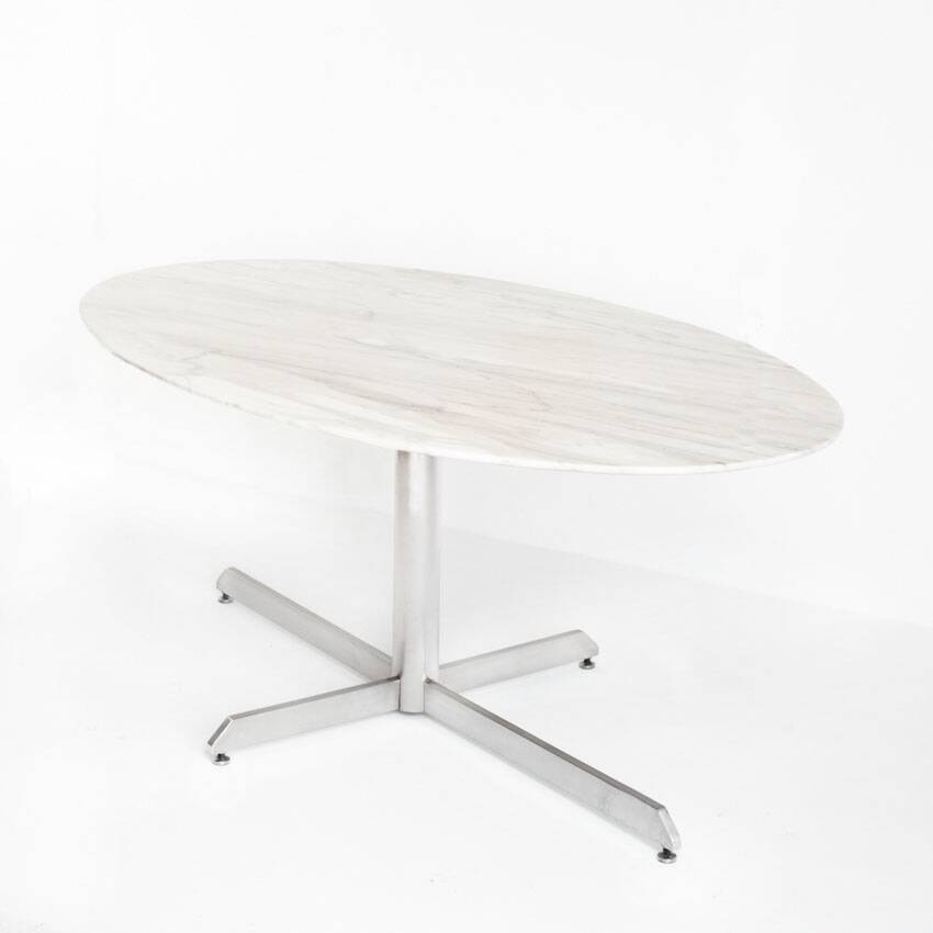 Dining table Roche Bobois. Metal and white marble. France, 1960s