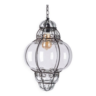 Large “Dentelle” pendant light in Murano-inspired blown glass Transparent