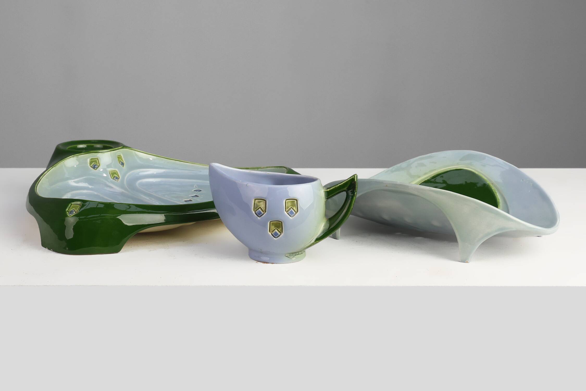 Rare Art Nouveau ceramic 3-piece asparagus set by Julius Dessler, Austria