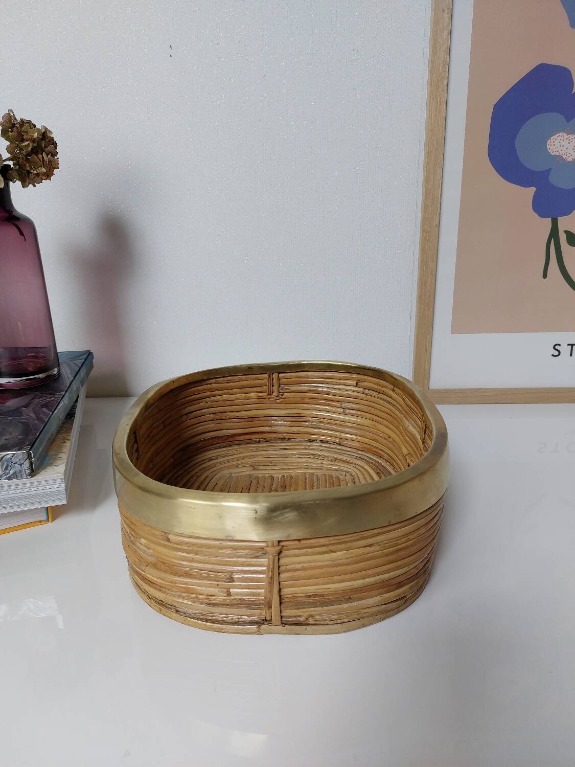 Rattan and brass basket 1970