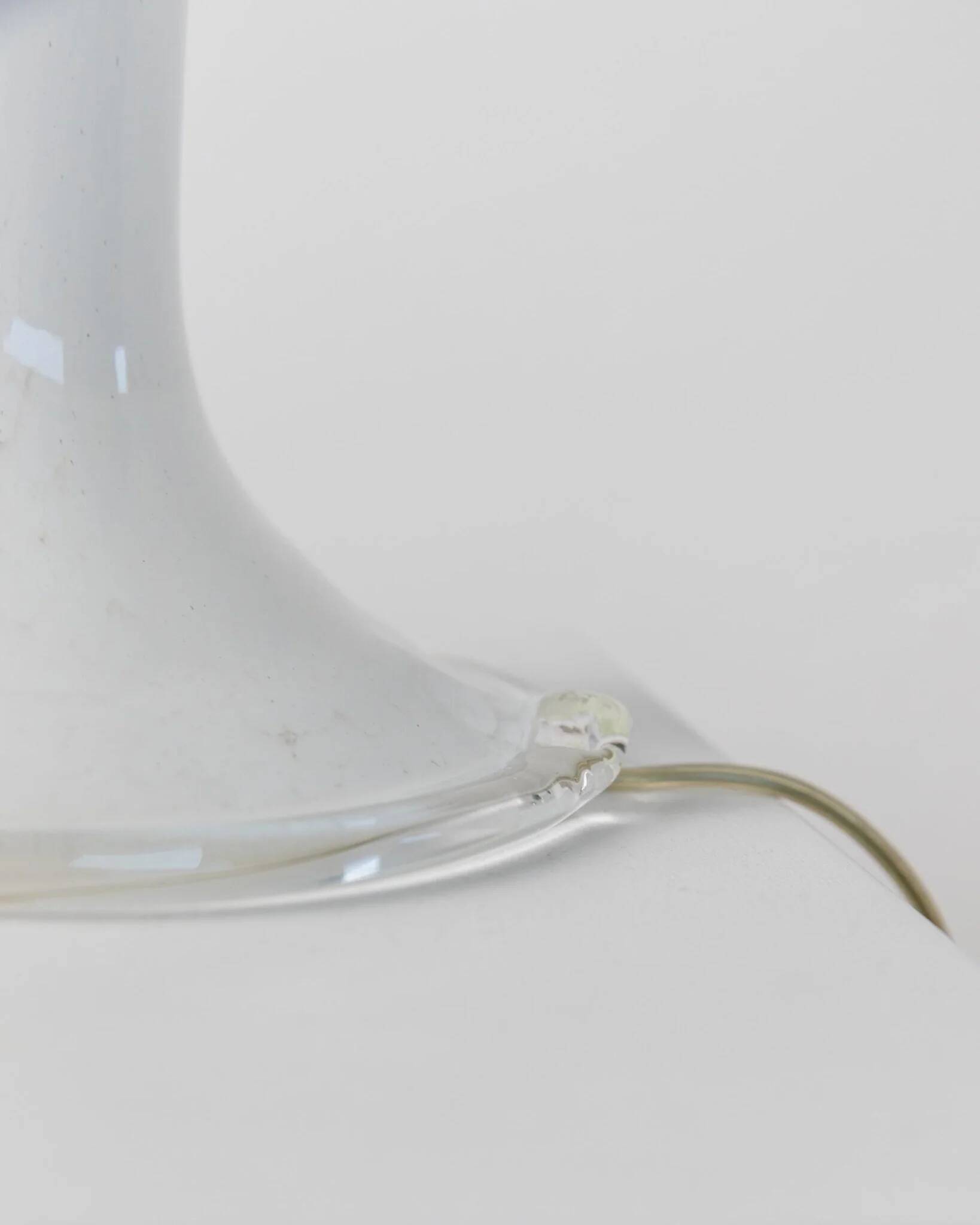 White Murano Glass Table Lamp with Zigzag Silver Metal Details and Textured Silk Shade, Italy 1980s