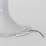 White Murano Glass Table Lamp with Zigzag Silver Metal Details and Textured Silk Shade, Italy 1980s