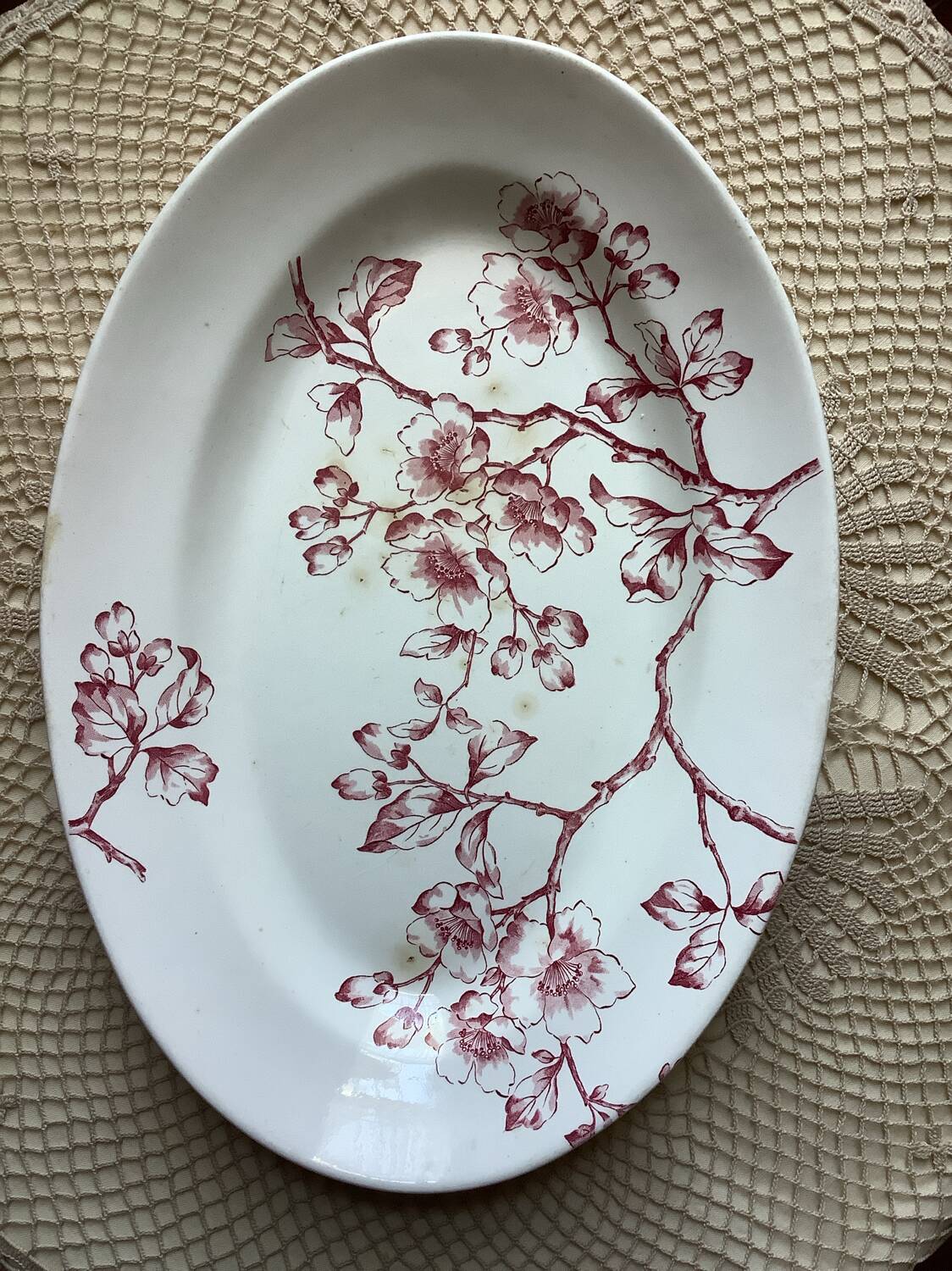 Antique Longwy dish, “Pommier” model in ironstone