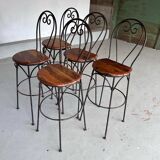 Chaises hautes en palissandre et fer forgé