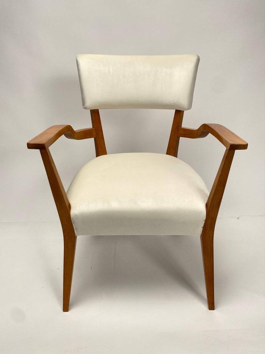 Paire de fauteuils organiques en velours et bois dans le style de Gio Ponti, années 50