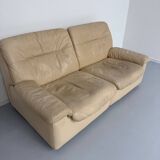 Old 2-seater beige leather sofa designed by Carl Larsson De Sede, vintage 80s