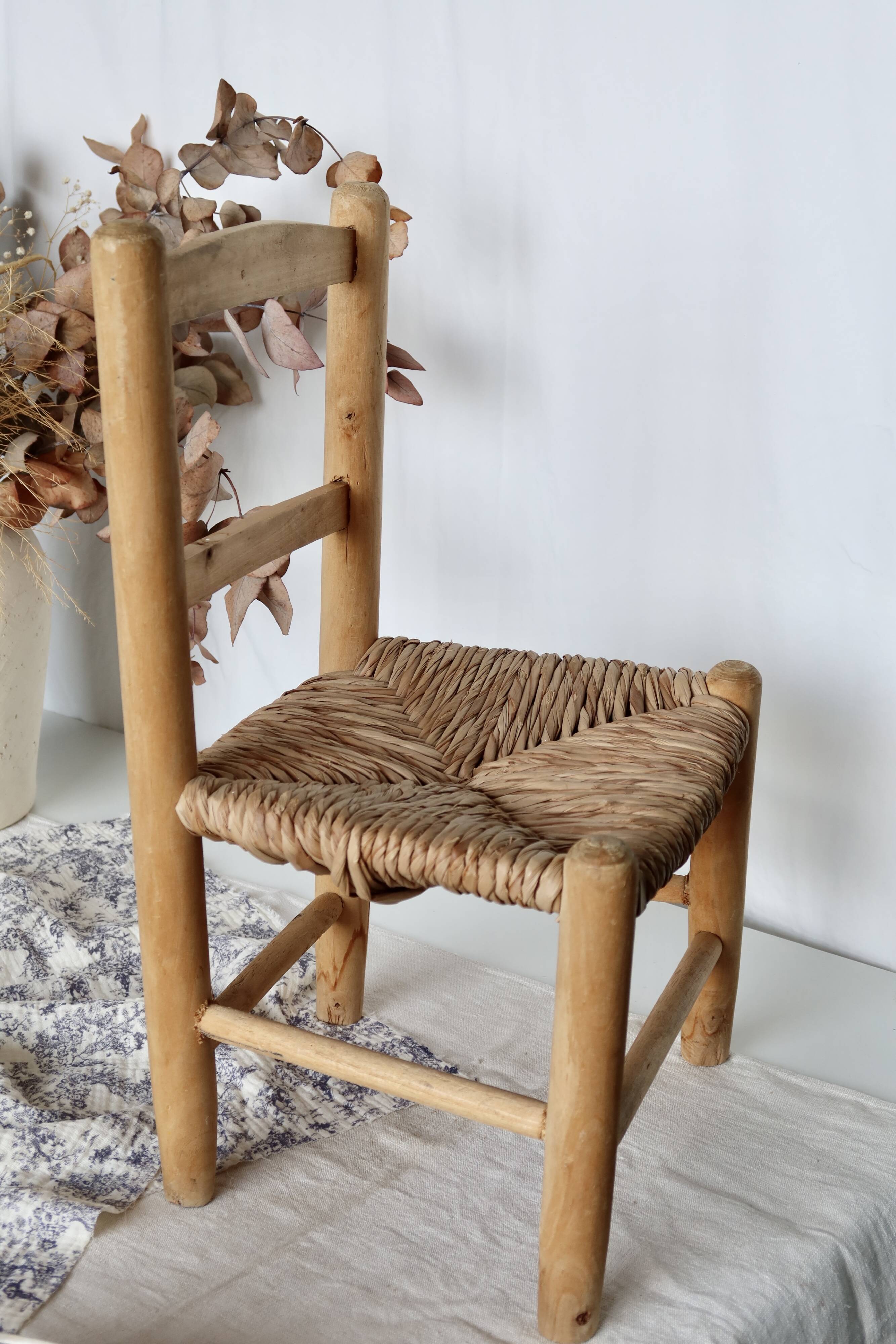 Vintage wooden straw children's chair
