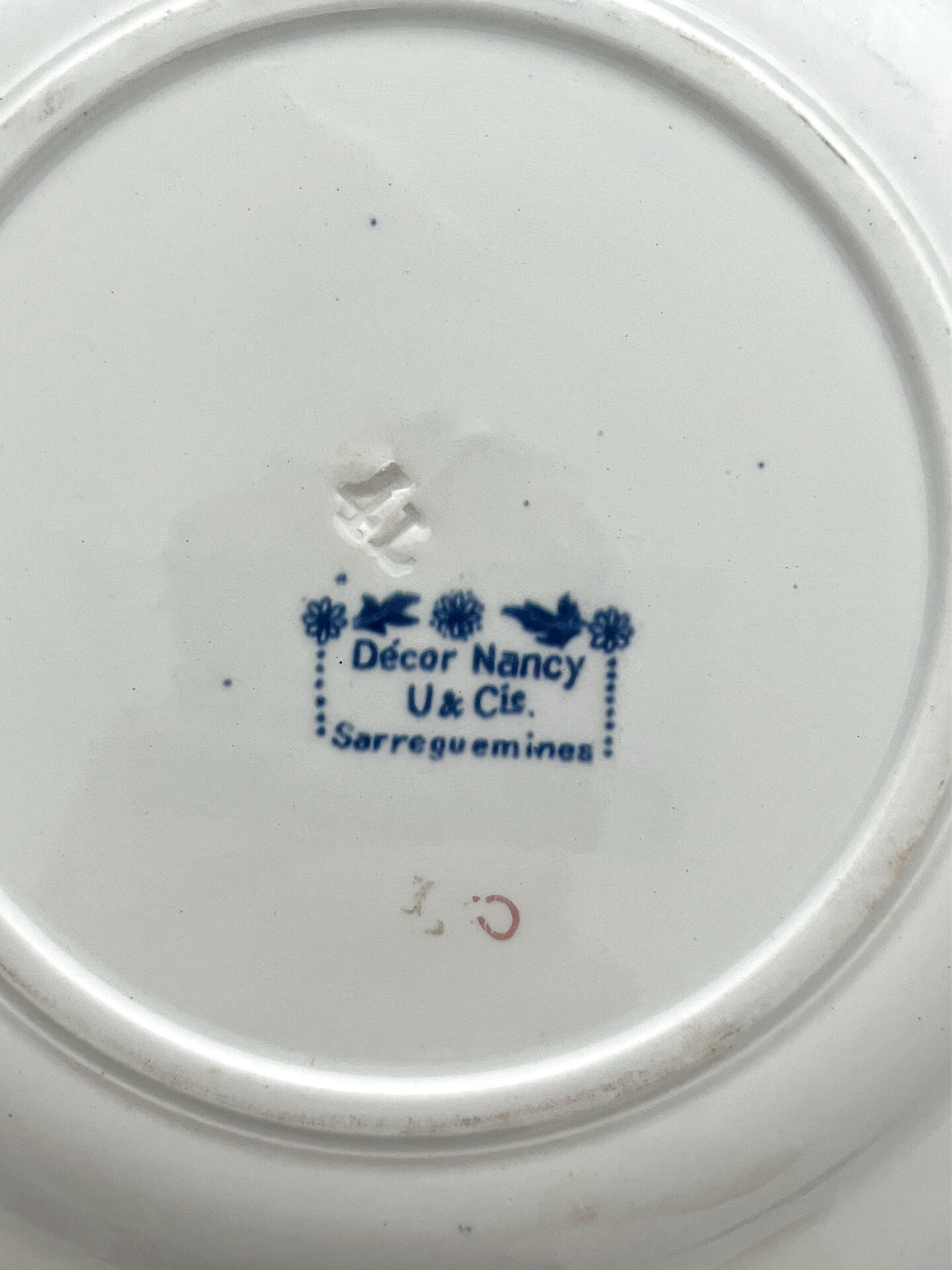 6 antique dessert plates, ironstone "Nancy" Sarreguemines