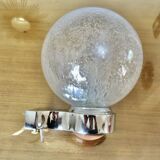Italian wall lamp in chrome-plated brass, ceramic and bubbled glass 1970