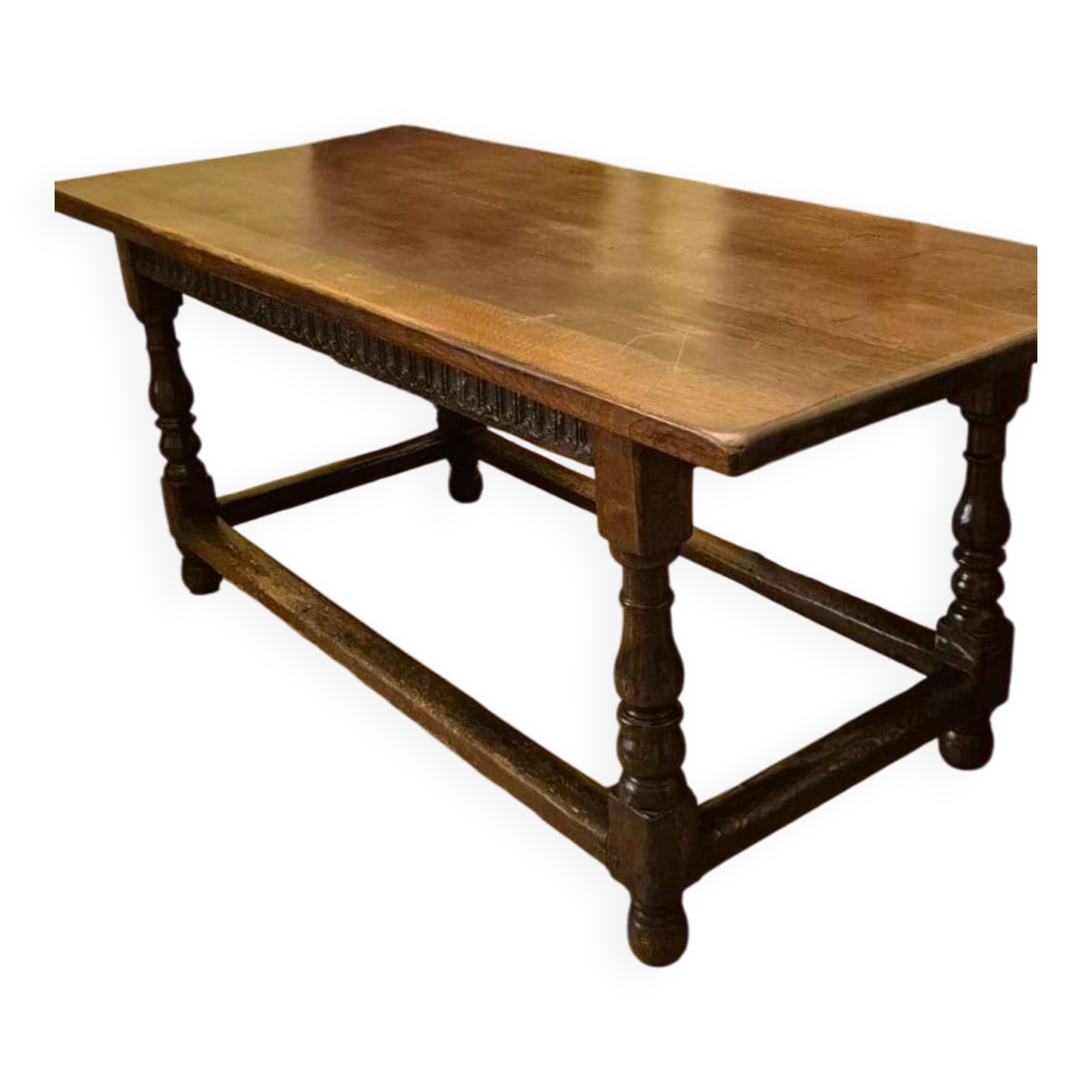 Table ancienne en bois naturel, style Louis XIII