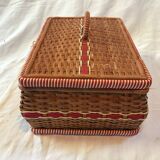 Vintage wicker and "scoubidou" box