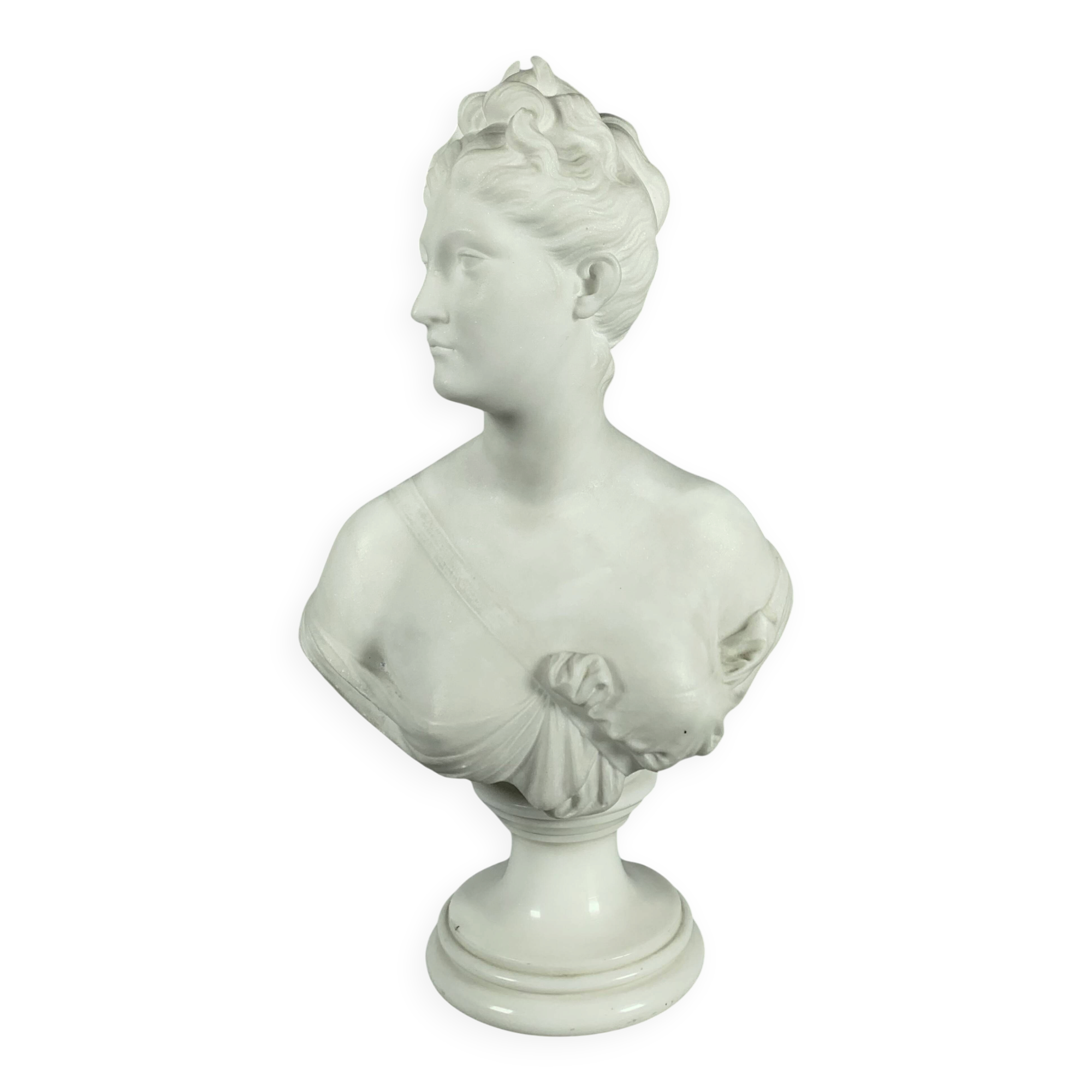White Marble Sculpture Bust of Diana After Houdon (1741-1828) 19th Century