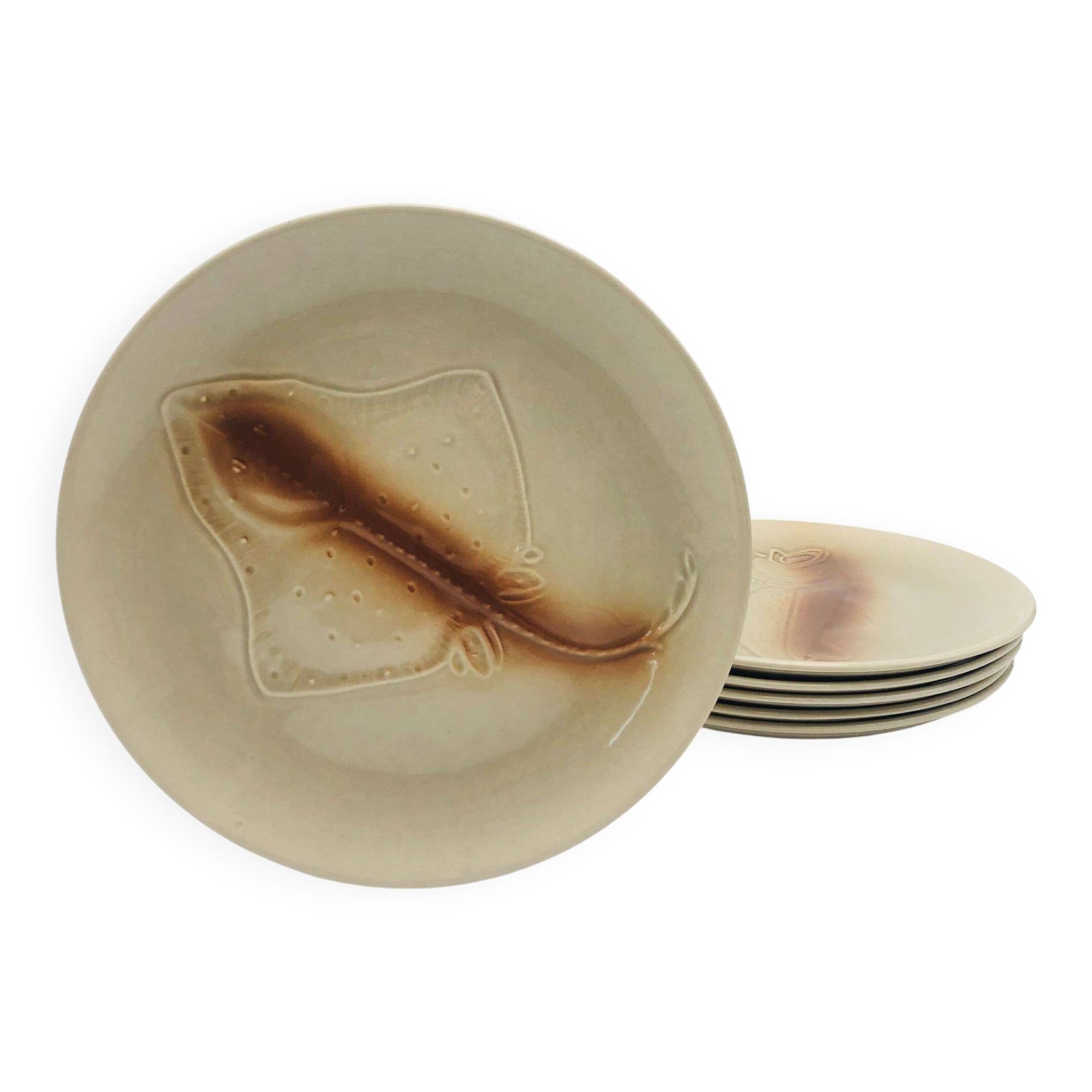 6 antique fish plates, St Amand earthenware