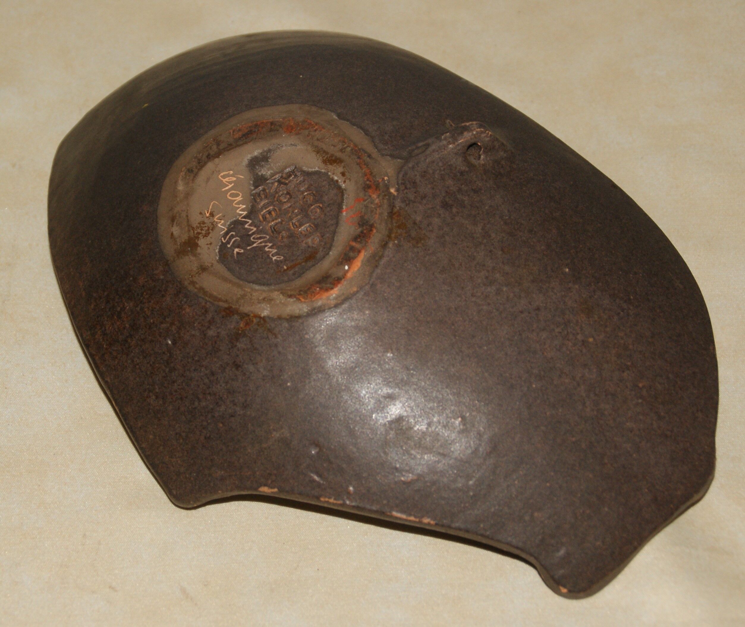 Empty Swiss ceramic pocket KOHLER BIEL pottery alpine pastures cow bell