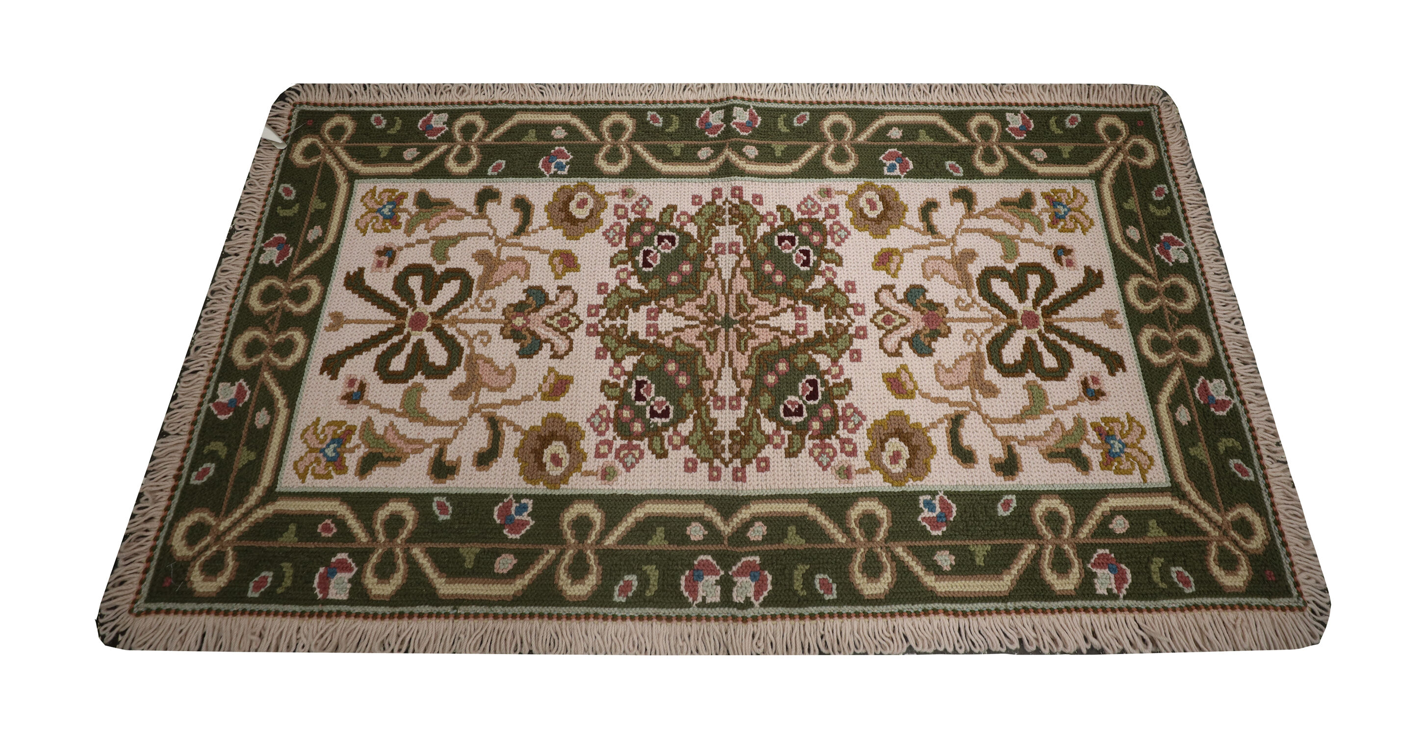 Tapis needlepoint traditionnel portugais zone de laine tapis beige vert65x135cm