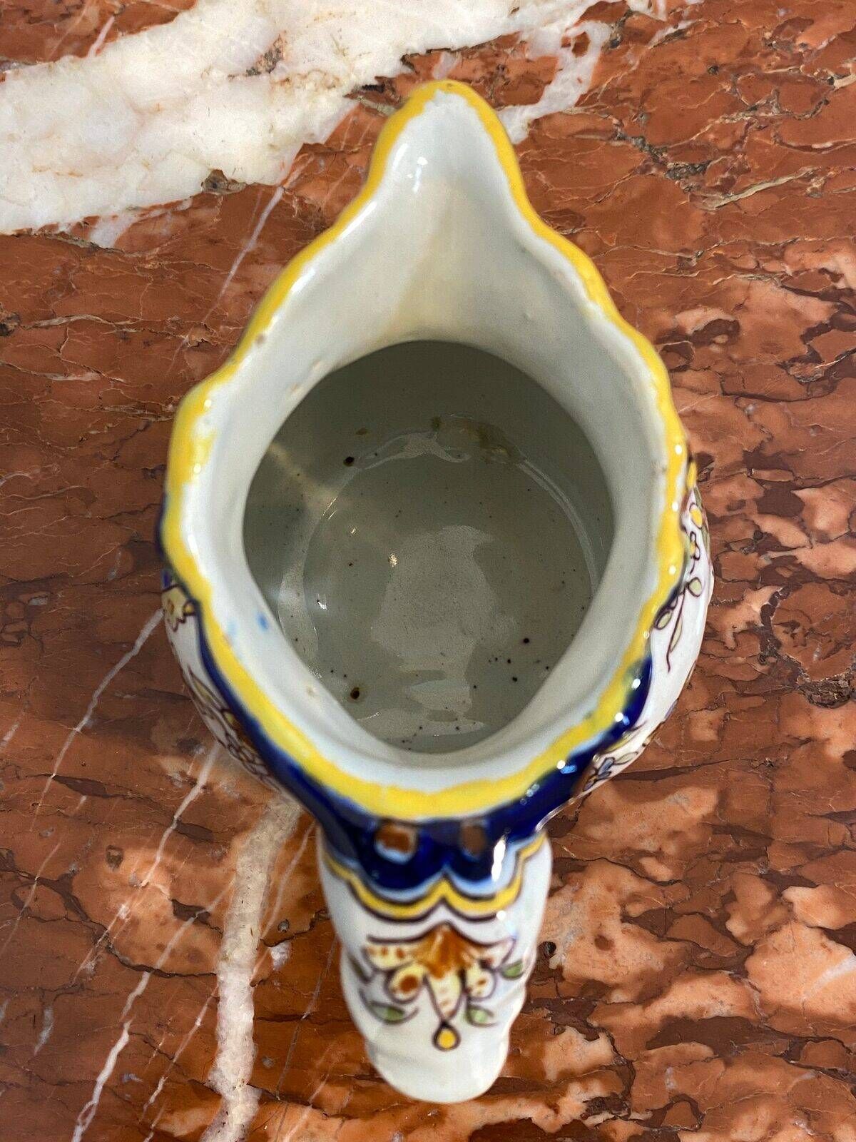 Small antique jug in faience from Les Sables d'Olonne, hand-painted.
