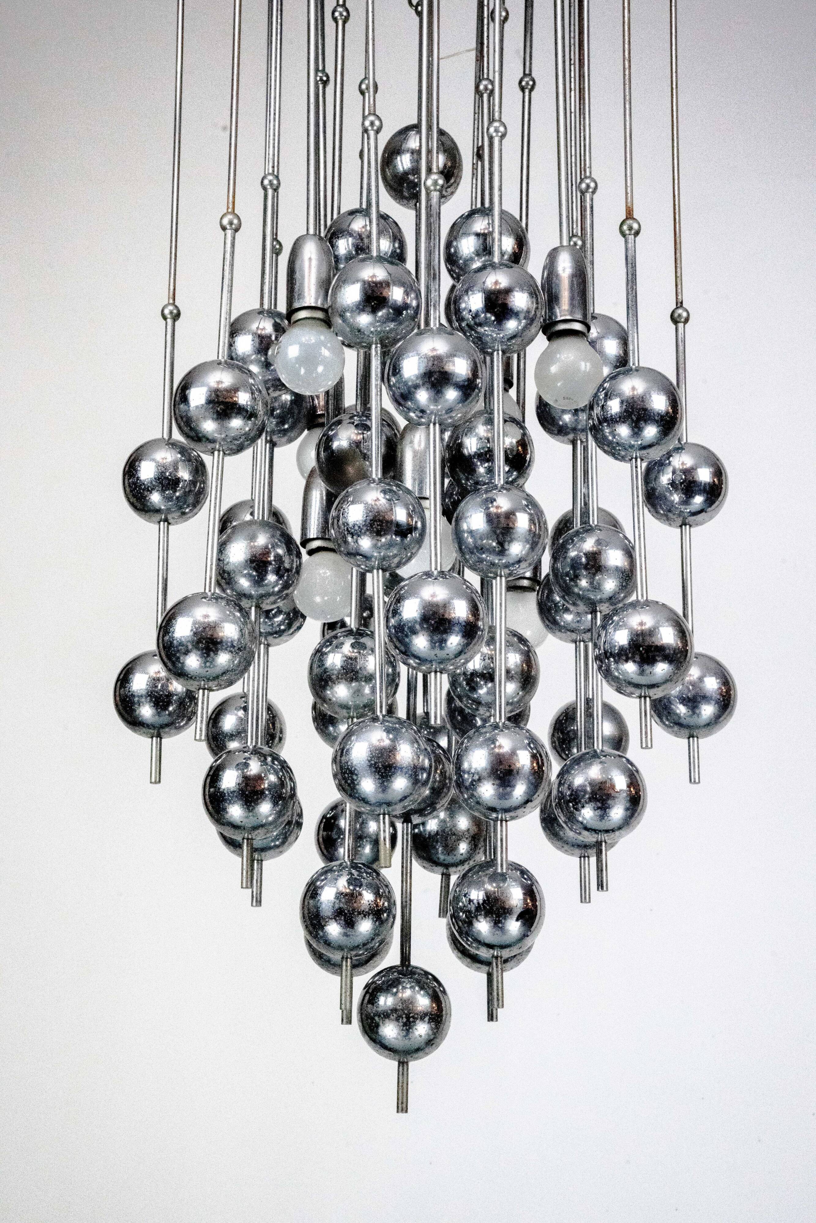 Italian Chrome Chandelier with Spherical Elements, 1970s