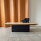 Coffee table in brass and travertine.