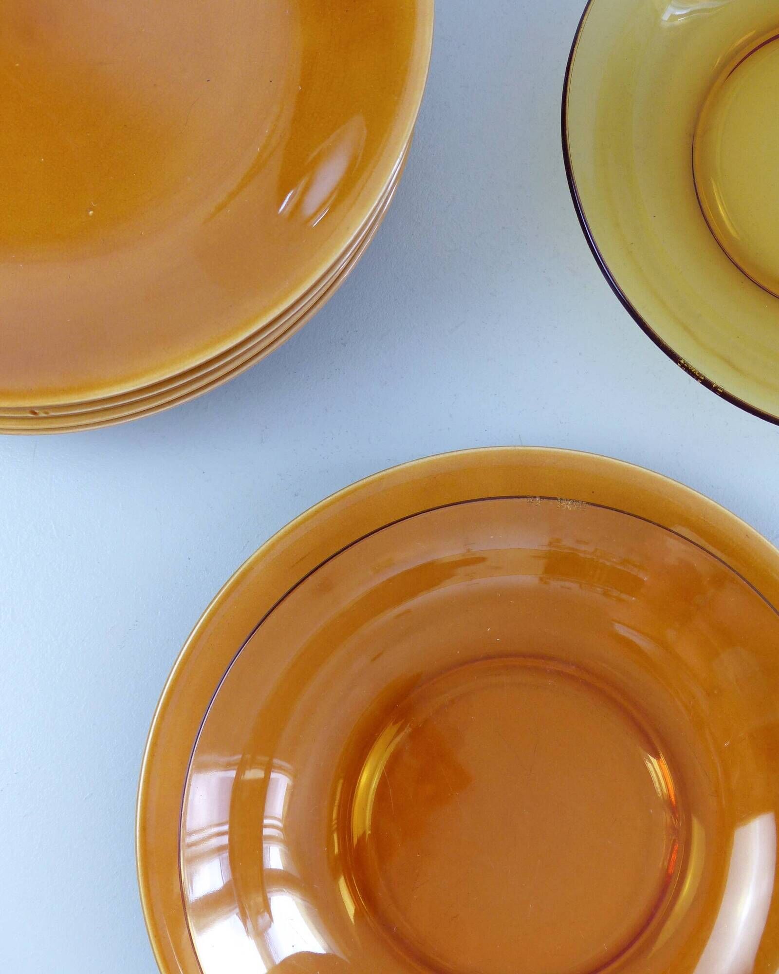 Set of 6 Vereco orange smoked glass plates