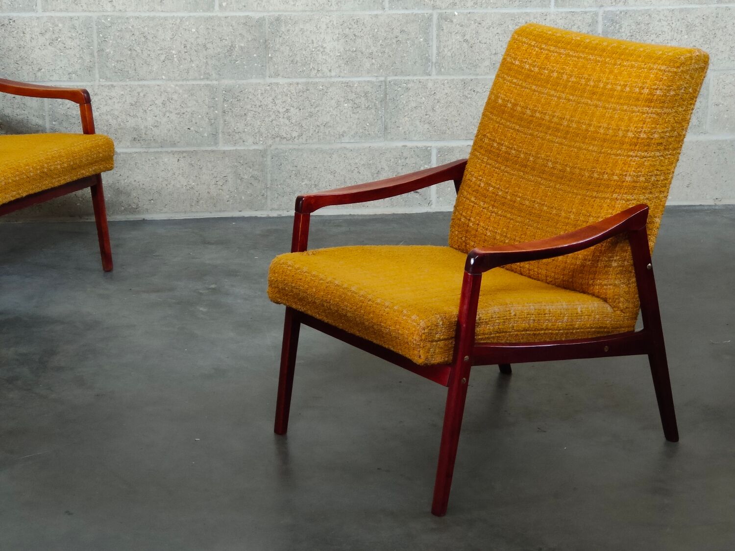 Pair of armchairs Jiri Jiroutek bouclette Yellow 1960
