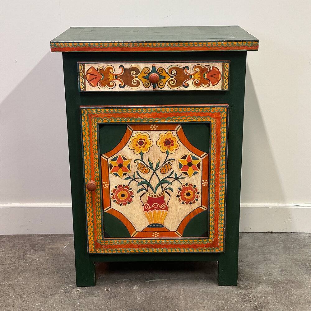 Large hand-painted Provençal folk art cabinet by a Provençal artist, 1970s