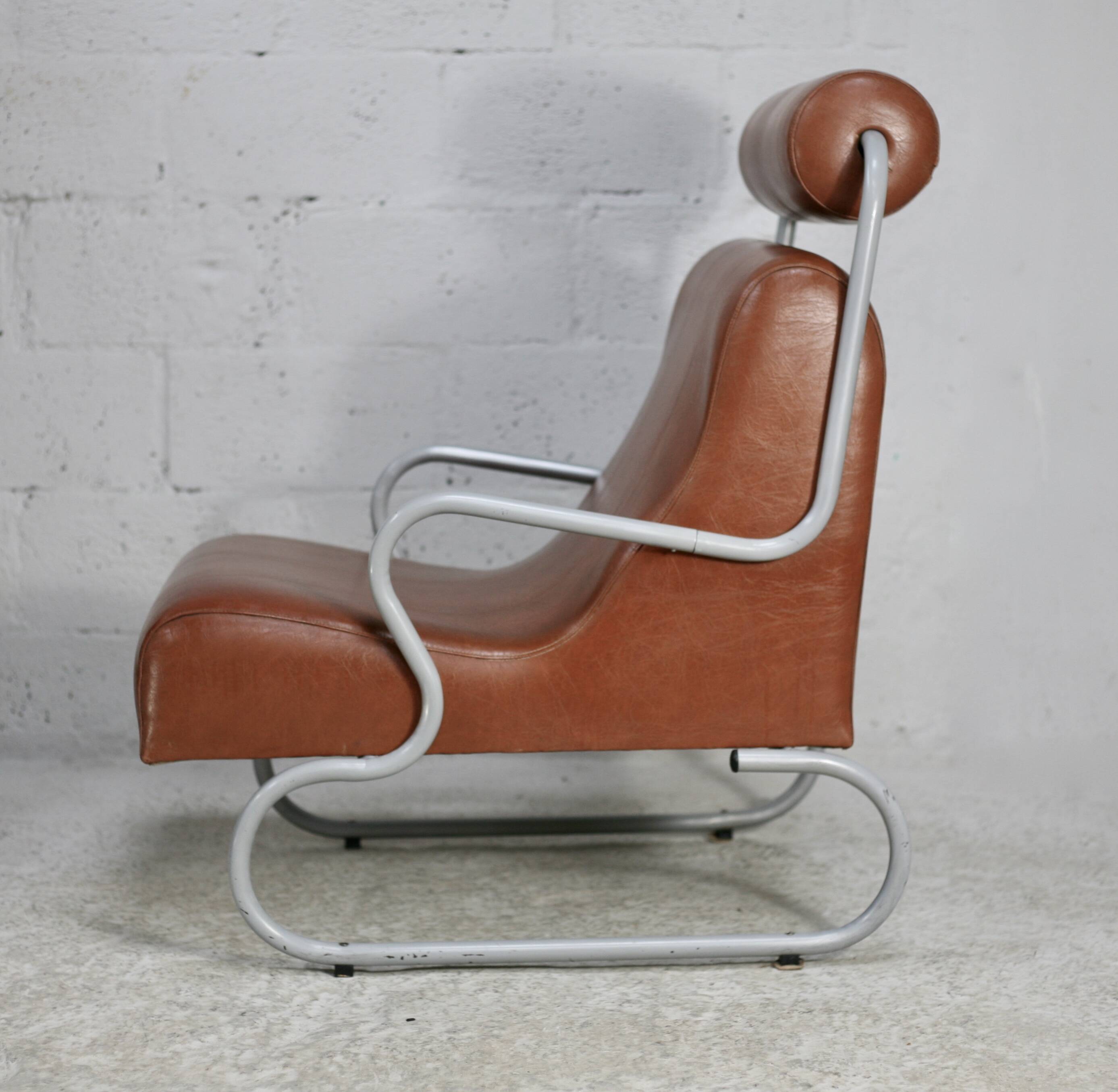 Space age armchair, metal and imitation leather. Circa 1960