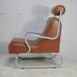 Space age armchair, metal and imitation leather. Circa 1960