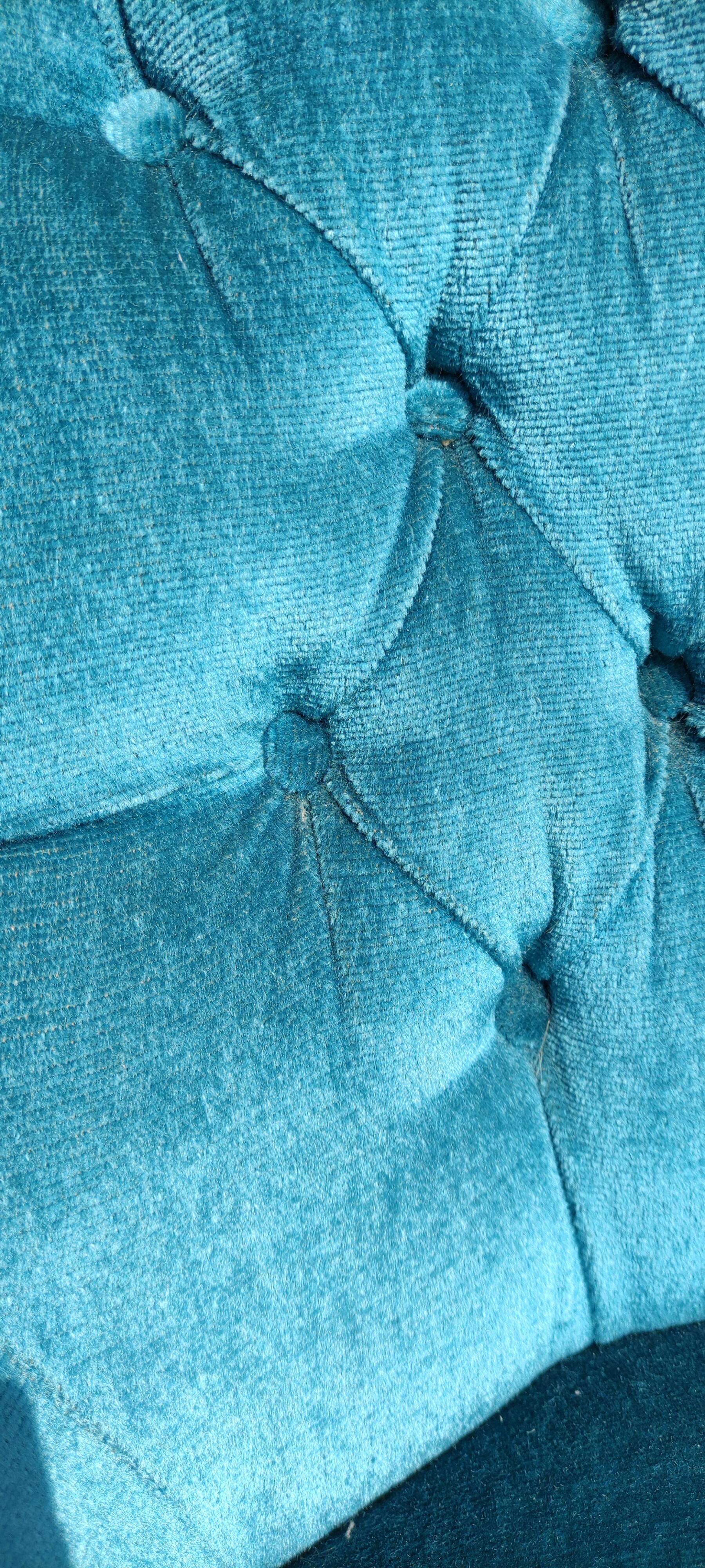 Blue velvet upholstered toad armchair