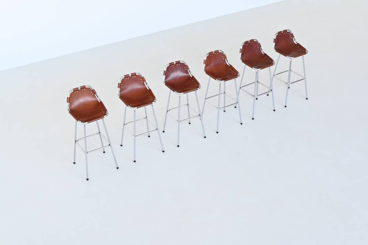 Charlotte Perriand bar stools in leather Les Arcs Ski Resort France 1960