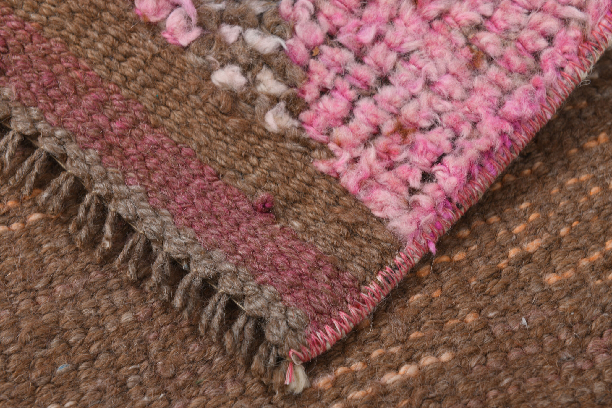 3x10 pink and brown herki runner rug, 307x88cm