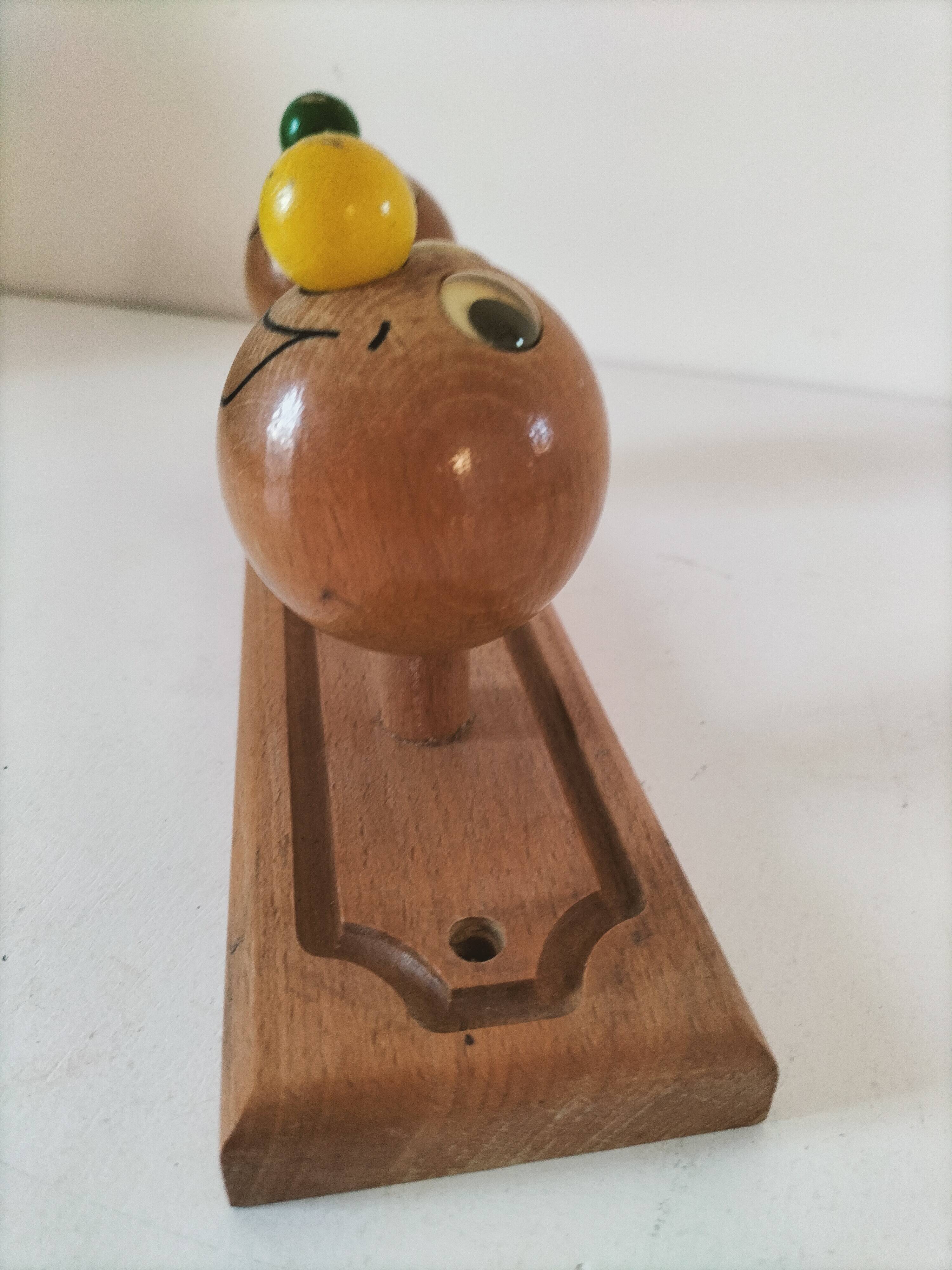 Vintage wooden children's coat rack - smiling heads hooks