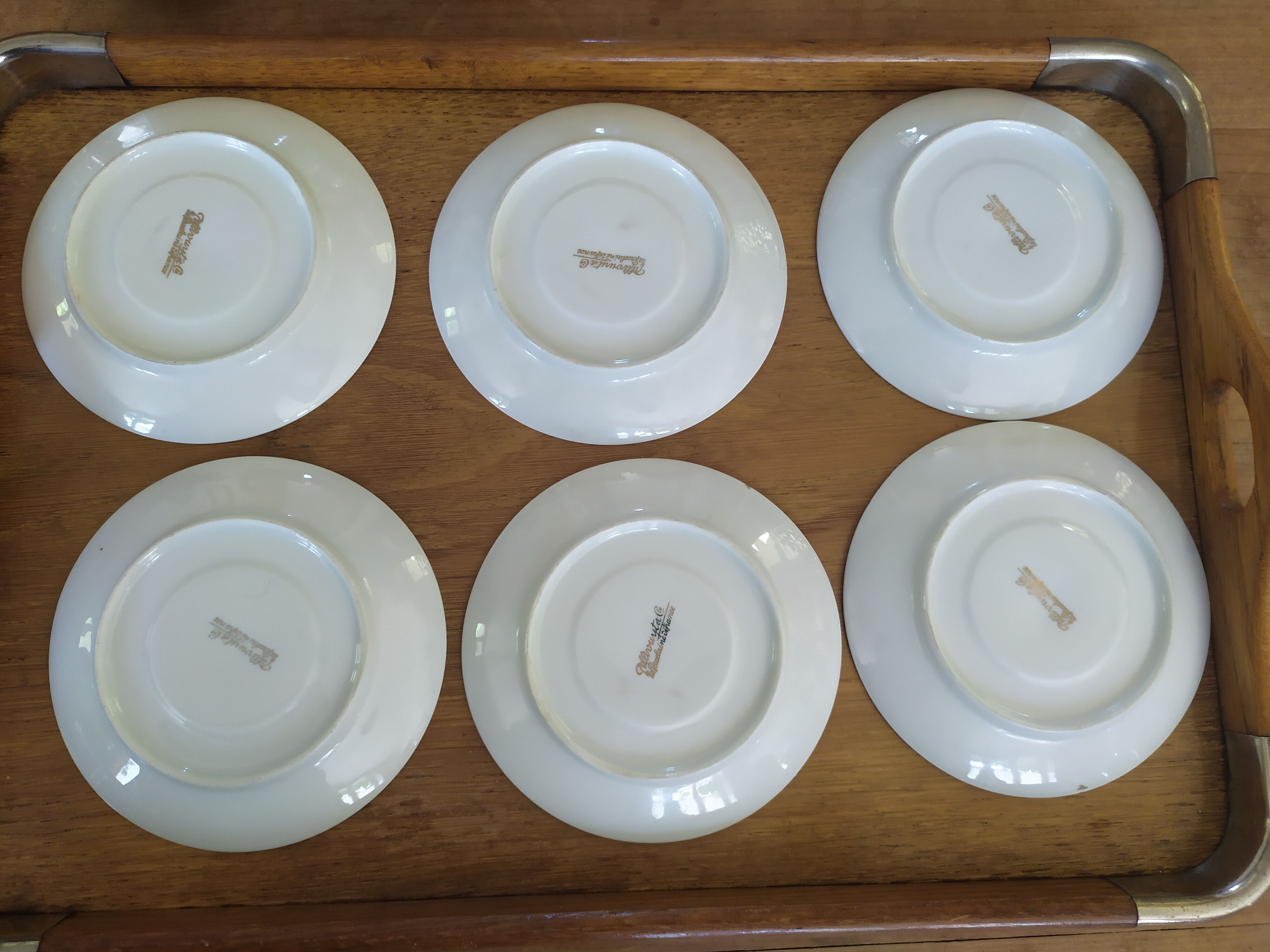 6 Pillivuyt pink and gold porcelain coffee cups