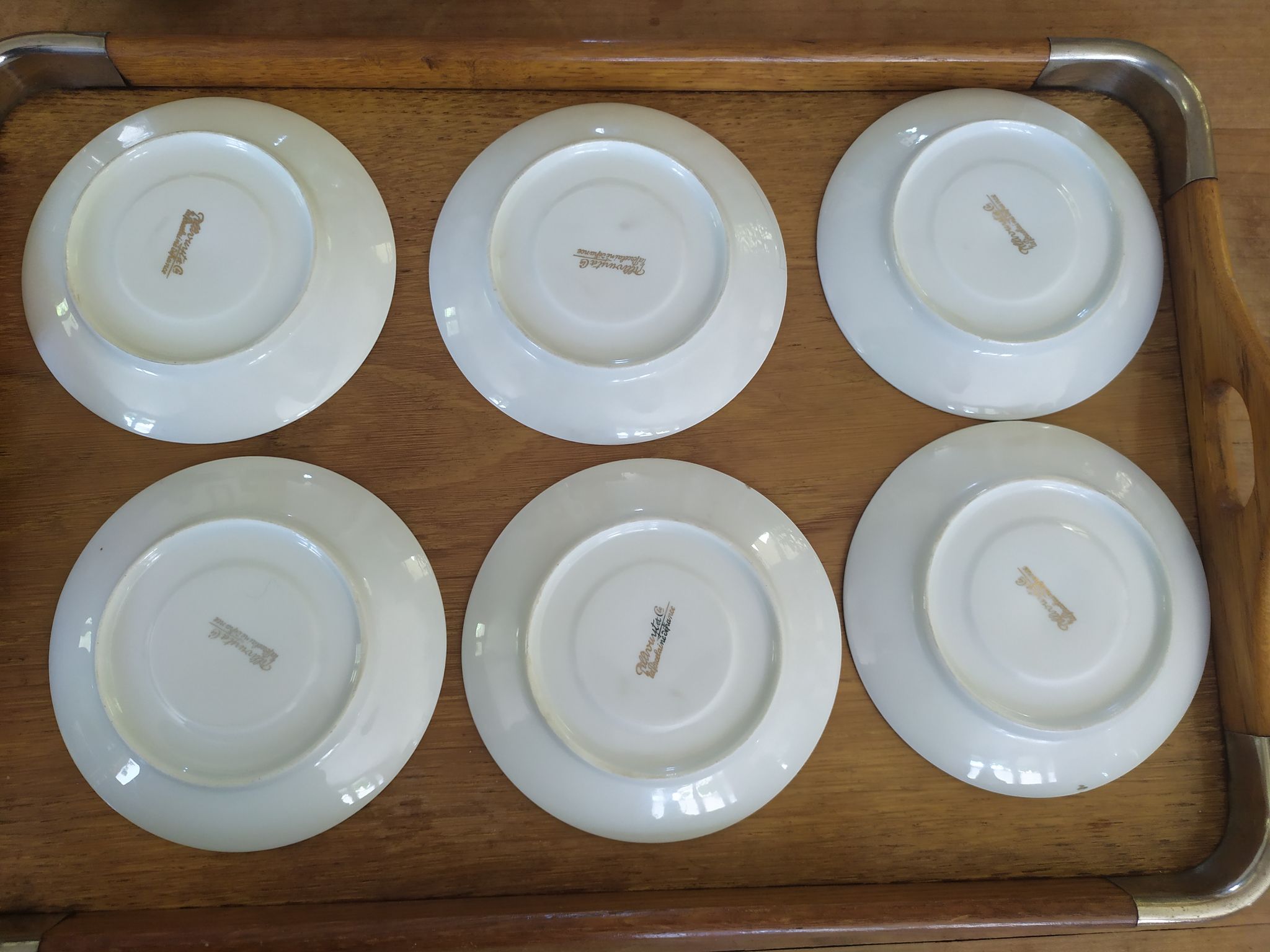 6 Pillivuyt pink and gold porcelain coffee cups