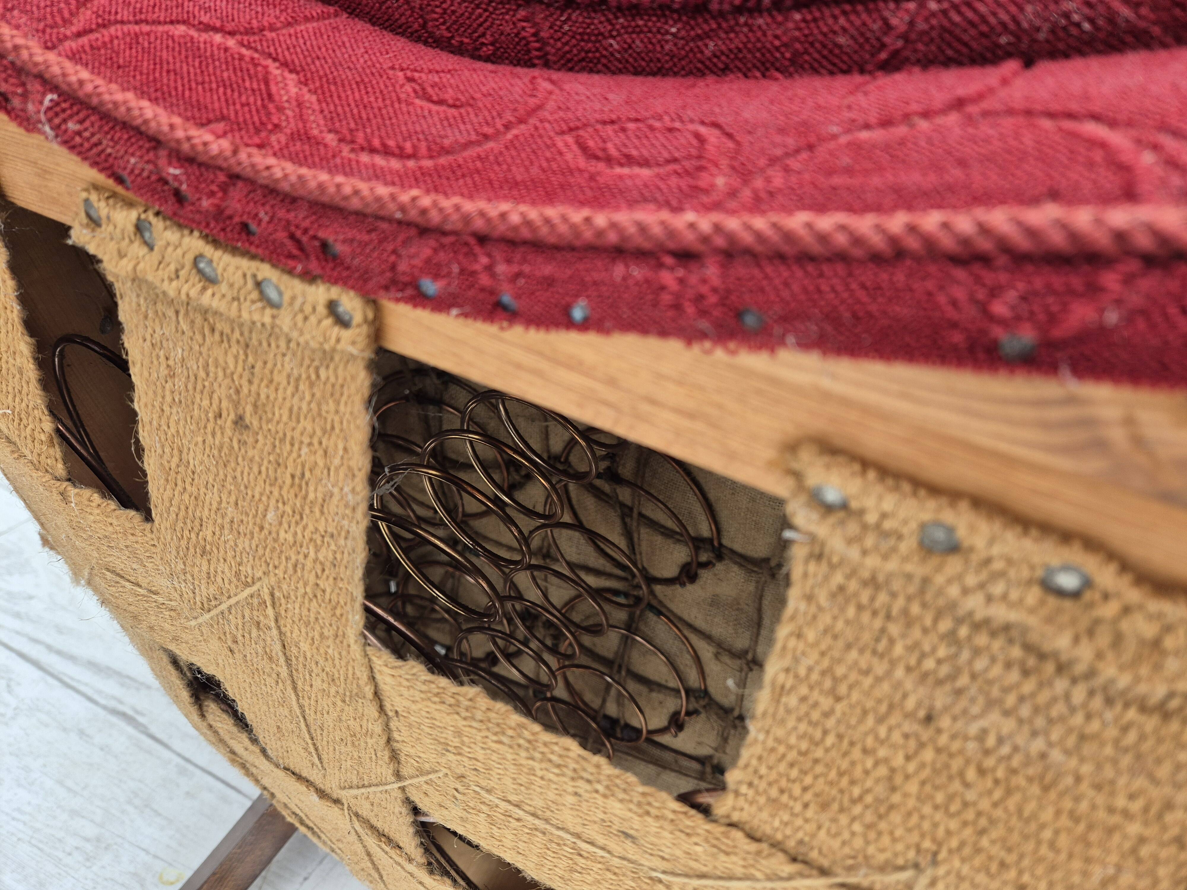 Années 1960, canapé danois 3 places, état d'origine, tissu coton-laine.