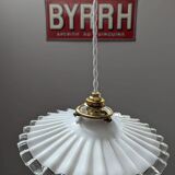 Old hanging lamp in white pleated opaline Art Deco 1930 Ø 25 cm