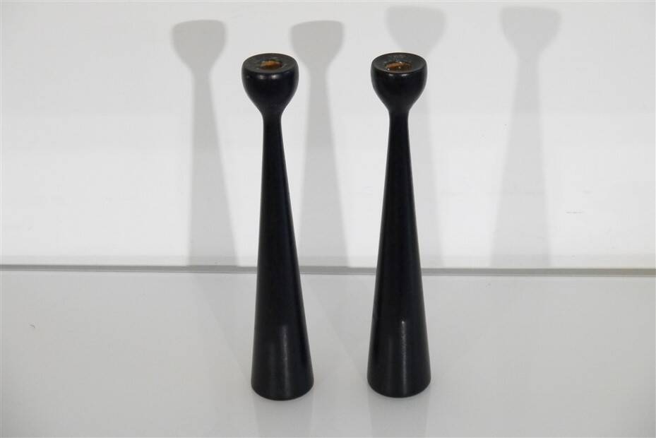 Pair of Scandinavian wooden candlesticks 1960
